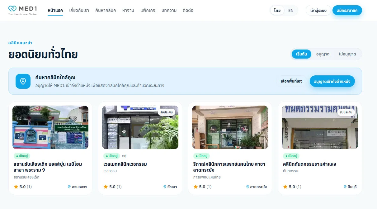 med1.healthcare รายการคลินิกแนะนำพร้อมรีวิวและทำเล